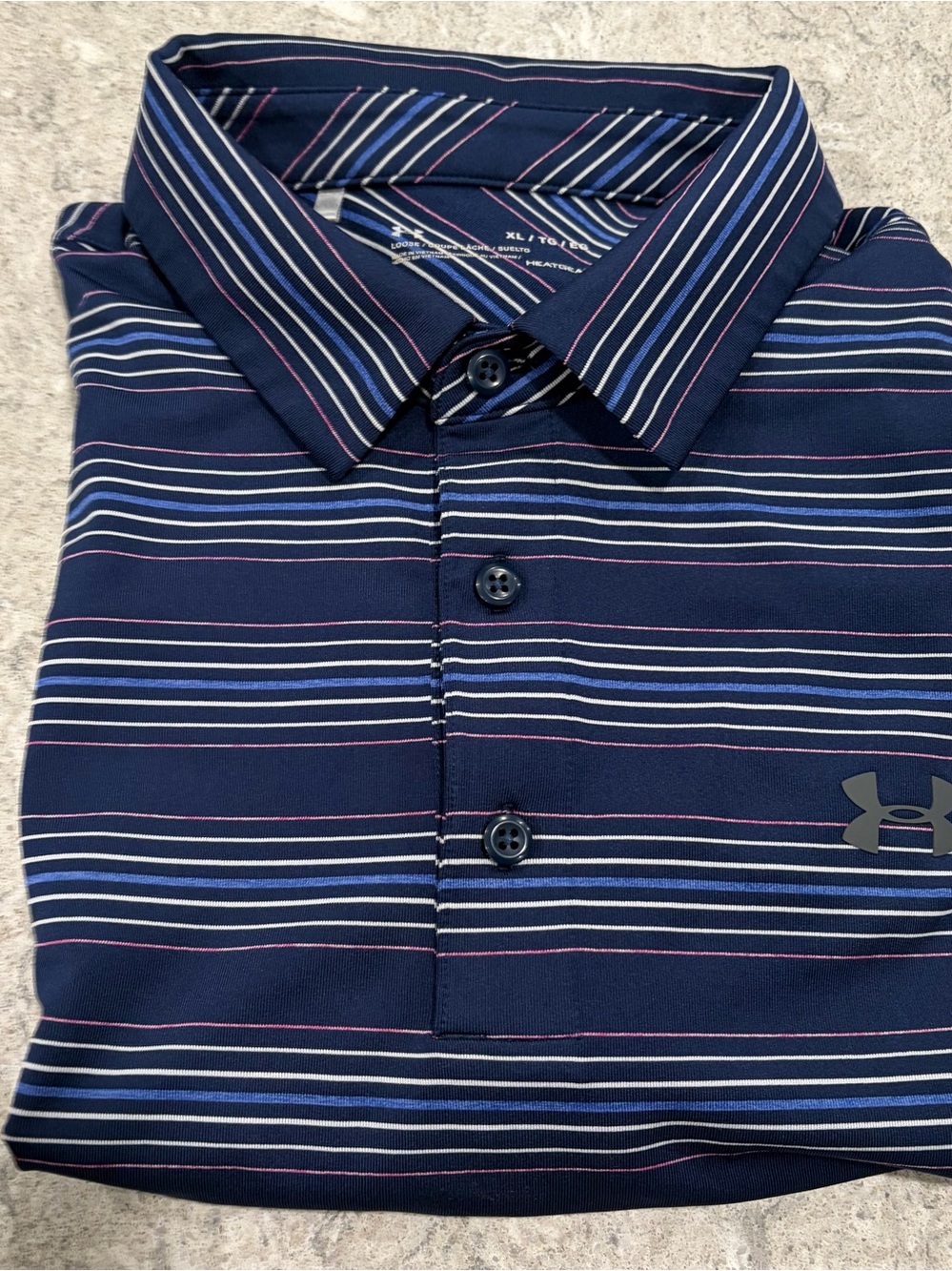 Under Armour Heat Gear Navy Multi-Stripe Performance Polo-XL